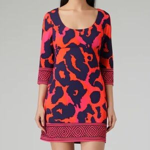 Diane Von Furstenberg Vibrant Pink and Navy Mini Dress